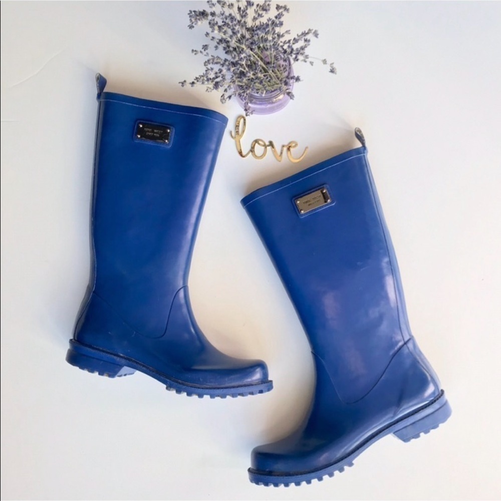 Nine West Nwyogini Tall Gloss Blue Rain Slickers Size 7 - Picture 2 of 8